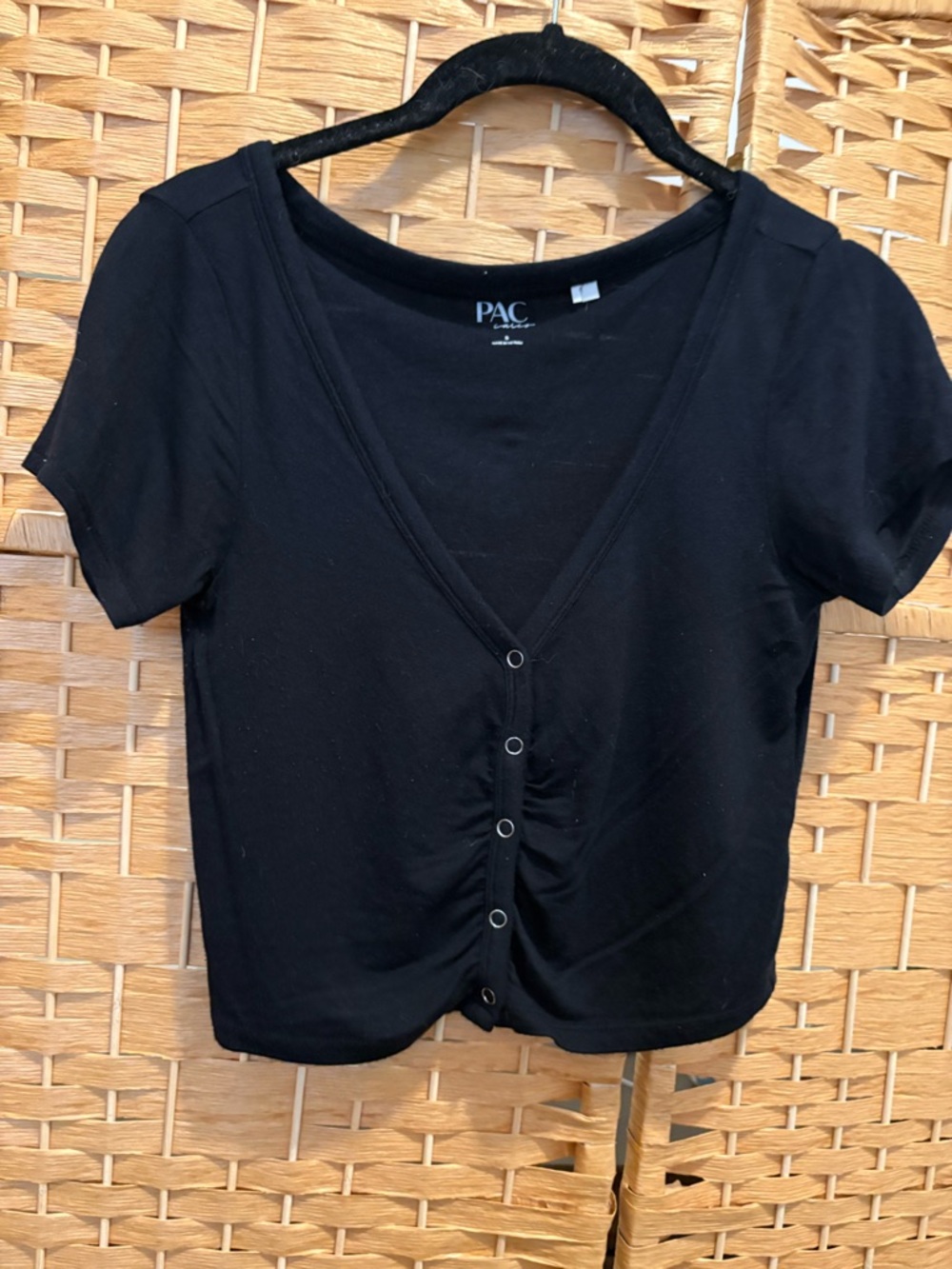 Pacsun Black Short Sleeve Button-Front Crop Top size S